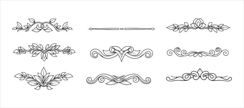 Branch square line collection. Retro decorative ornament divider. Herbal fancy doodle design components. Old-school botanical border. Wedding invitation, greeting card