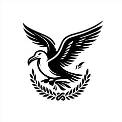 Fototapeta premium Seagull flying with laurel wreath