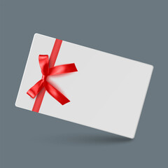 Gift card with realistic red bow Vector illustration