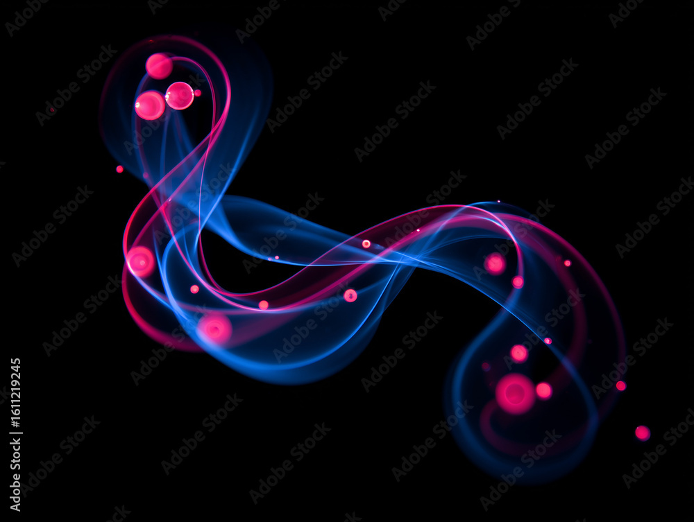 Poster dynamic neon swirls and glowing orbs create a vibrant abstract design on black background