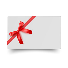 Gift card with realistic red bow Vector illustration