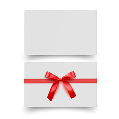 Gift card with realistic red bow Vector illustration