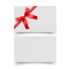 Gift card with realistic red bow Vector illustration