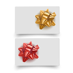 Gift card with realistic red bow Vector illustration