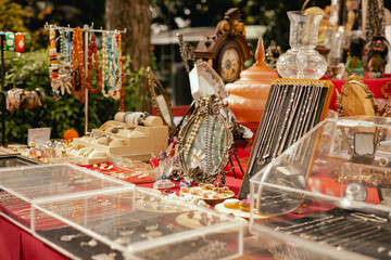 Flea market in Lisbon. Garage sale, reuse the clothes, second hand and eco consumer