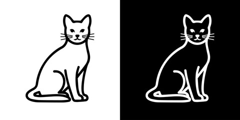 Sitting Cat Silhouette in Black and White – Minimalist Dual Tone Vector Illustration of a Calm Cat for Pet Logos, Icons, Prints, and Modern Animal Design Projects
