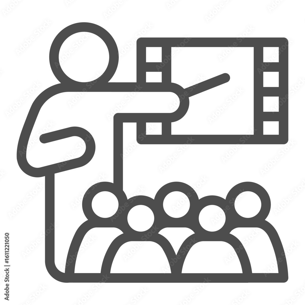 Aufkleber lecturer man with pointer and video line icon, osint analytics concept. vector graphics. teacher wit