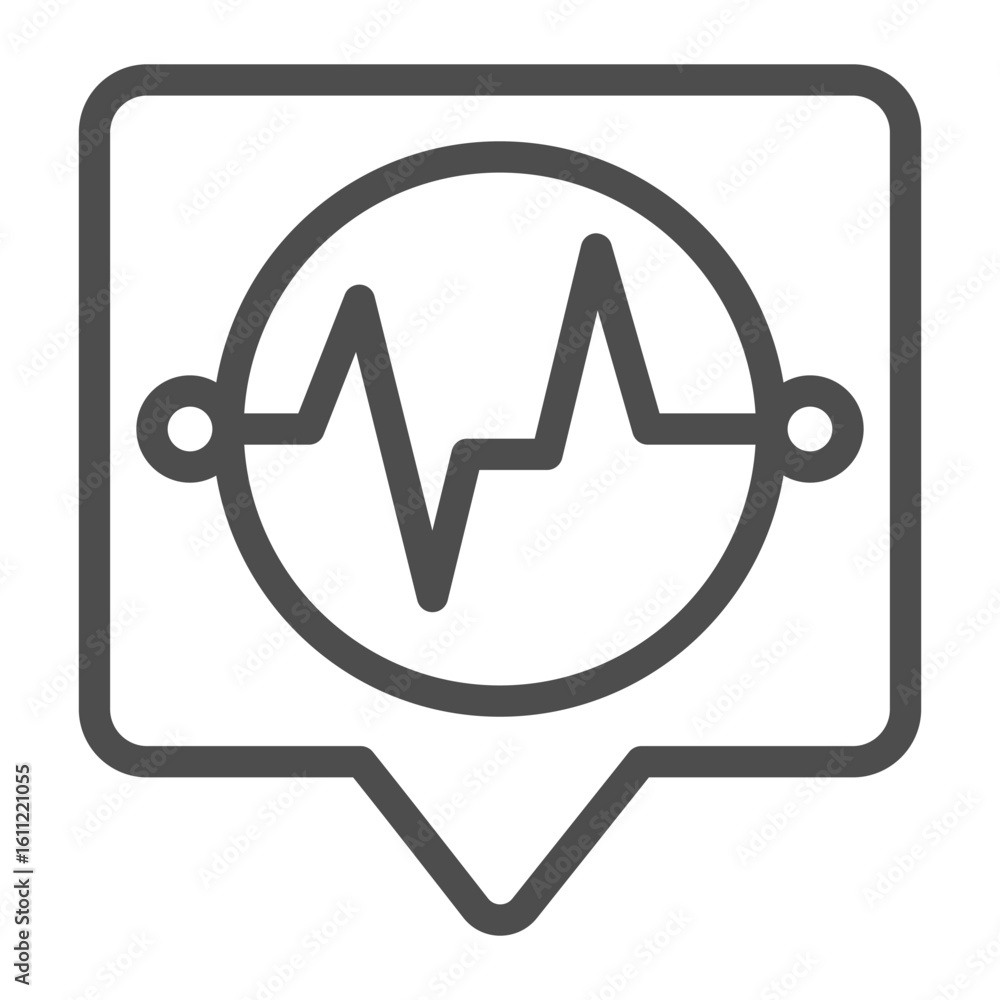 Poster dialog popup bubble with pulsation wave in circle line icon, osint analytics concept. vector graphic