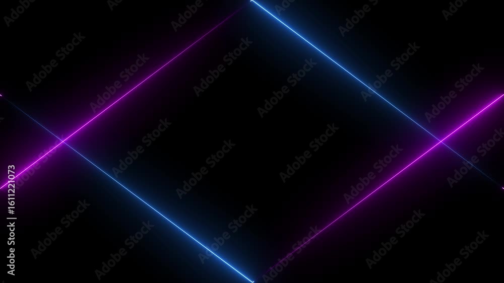 Poster neon cross line rectangle frame isolated animation on black background. neon line animation 4k video