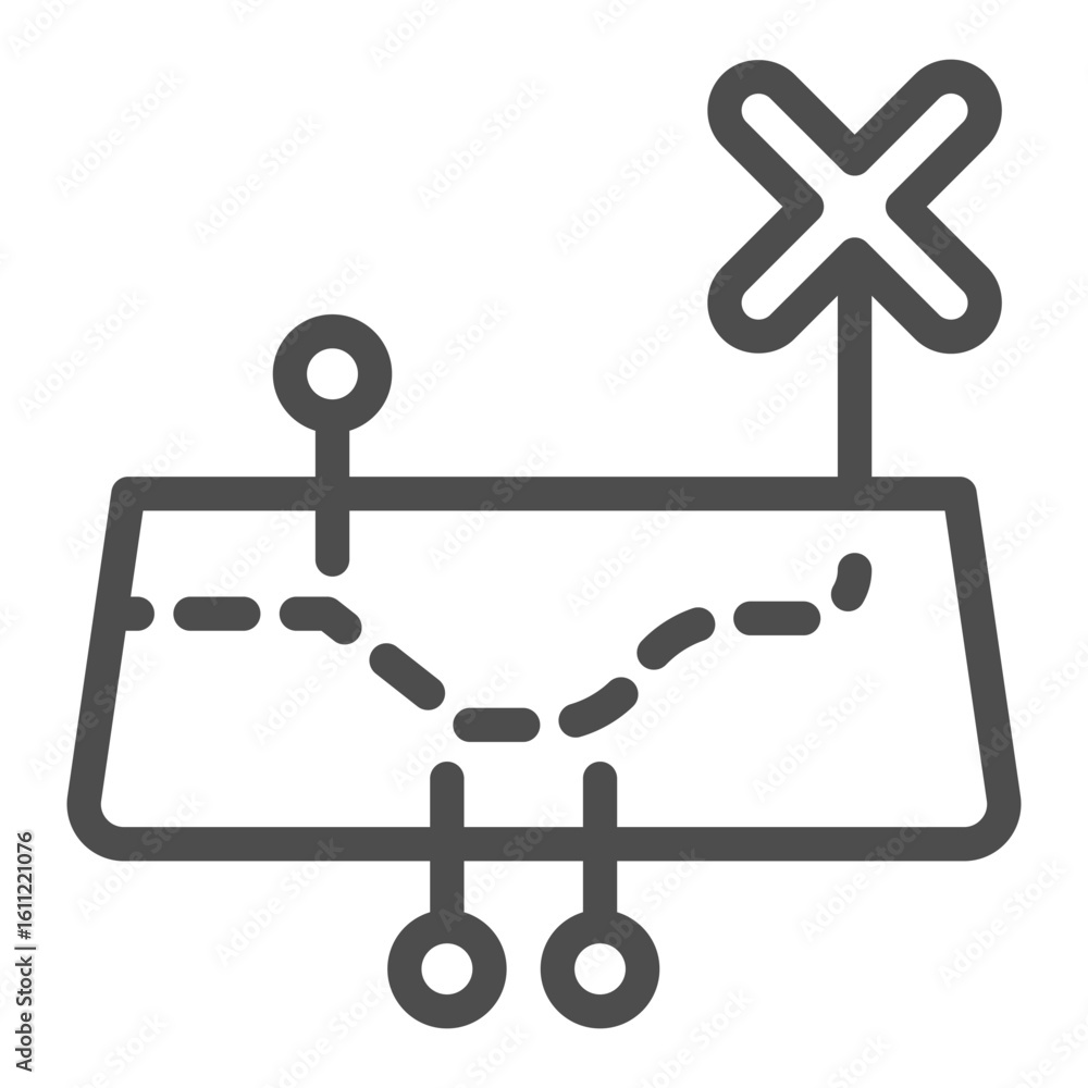 Poster map with route trail and cross pointer line icon, osint analytics concept. vector graphics. path wit