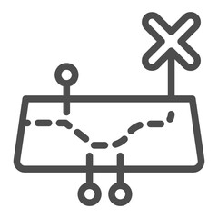 Map with route trail and cross pointer line icon, osint analytics concept. Vector graphics. Path with map metrics sign on white background, outline style icon for mobile or web design.