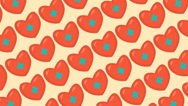 Animated seamless heart pattern plus sign background, perfect for themes of love, health, care, medical assistance or backgrounds
