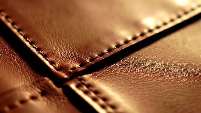 Detailed Brown Leather Patches Stitched Together Showcasing Warm Textured Surface
