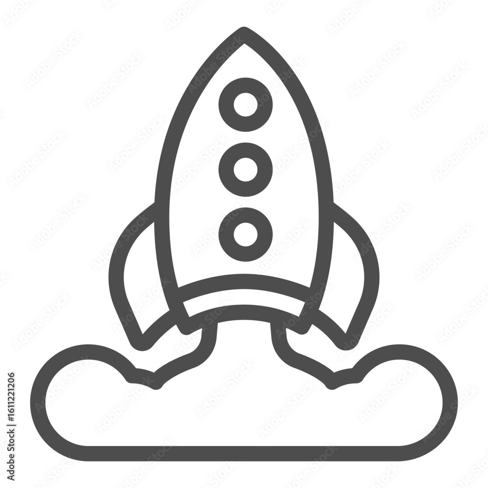 Poster rocket launch line icon, osint analytics concept. vector graphics. rocket with smoke, startup sign o
