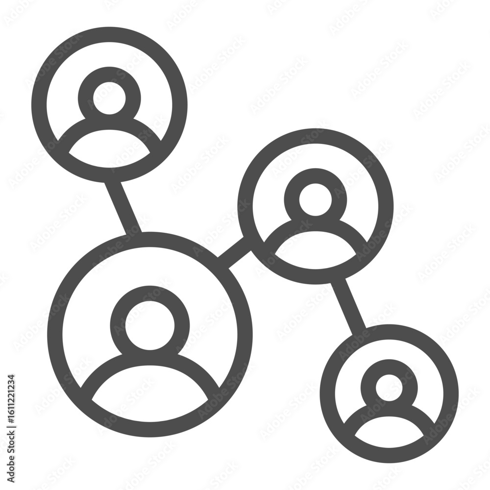 Poster social scheme with few user pics line icon, osint analytics concept. vector graphics. users tree map