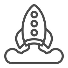 Rocket launch line icon, osint analytics concept. Vector graphics. Rocket with smoke, startup sign on white background, outline style icon for mobile or web design.