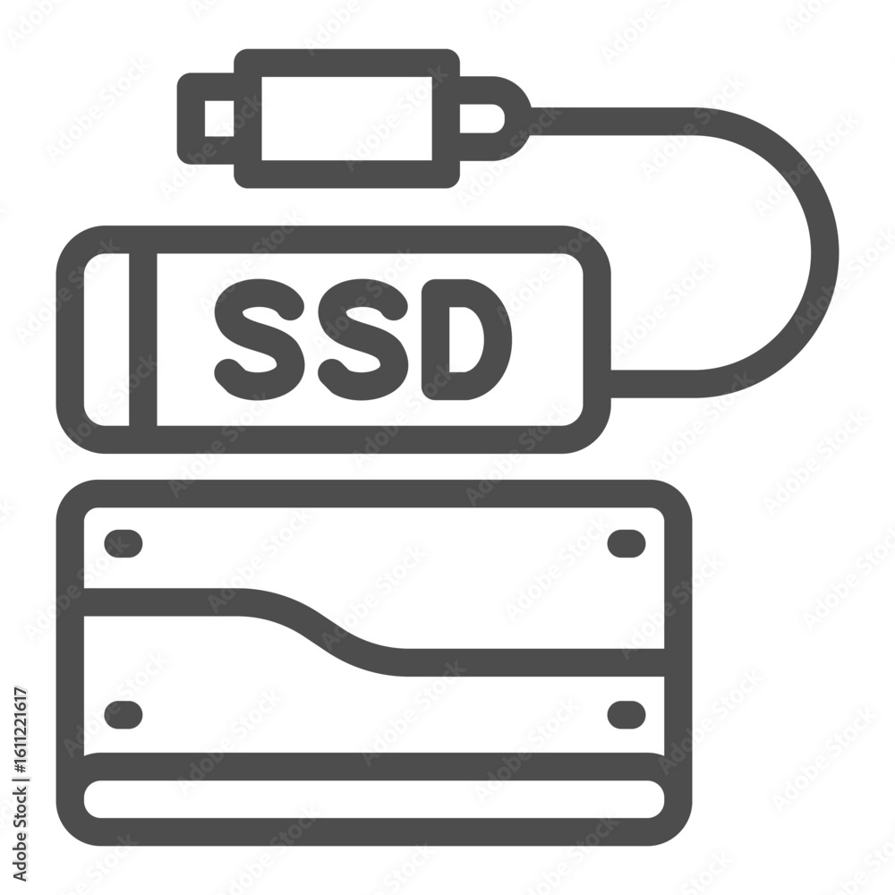Aufkleber two portable disk drives line icon, info tech concept. vector graphics. solid state drive with cord,