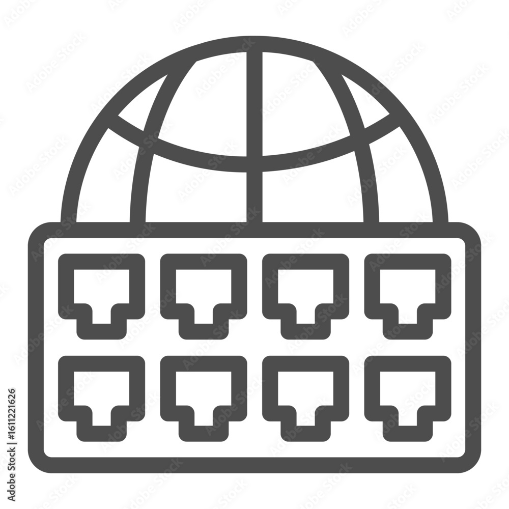 Poster world globe and network switch line icon, info tech concept. vector graphics. router data ports for 