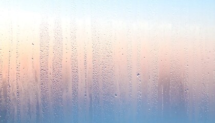 Morning dew and condensation on a foggy window glass, creating a beautiful abstract texture against a soft pastel sky