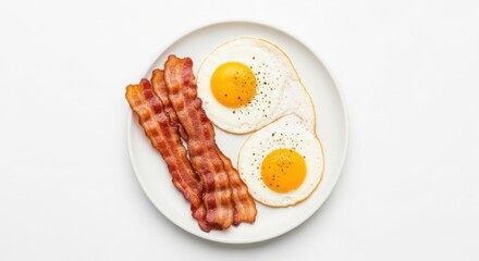 Classic breakfast plate with crispy bacon and fried eggs