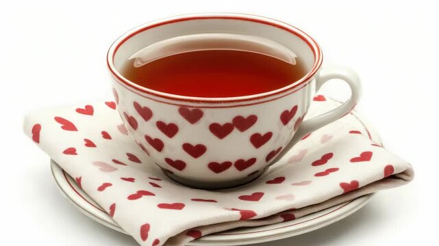 A heart-patterned teacup set with two plates, perfect for a cozy Valentine's Day or romantic breakfast.