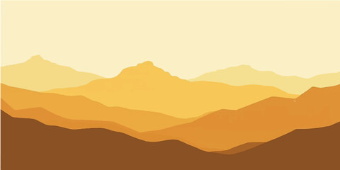 Warm Golden Hills Landscape in Sunrise Light - Minimal Nature Vector Art
