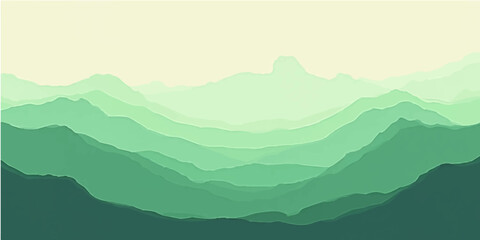 Fototapeta premium Mountain landscape with misty peaks and sunrise sky over forested hills and valleys