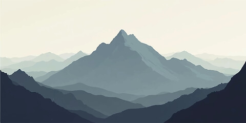 Morning panorama of misty mountains and scenic valleys