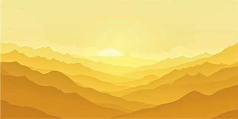 Mountain silhouettes against an orange sunset sky with light mist in the valley