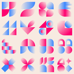 Geometric Abstract Icons Showcasing Symmetry and Balance in Pink and Blue Gradient Style