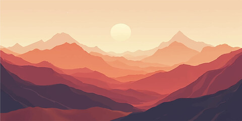 Sunrise and sunset over misty mountain landscape with forest and clouds