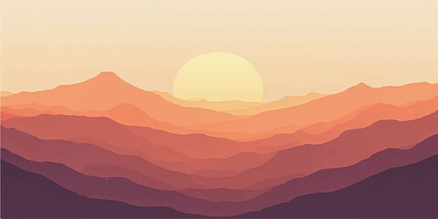 Obraz premium Morning light breaks through clouds, silhouetting a mountain landscape