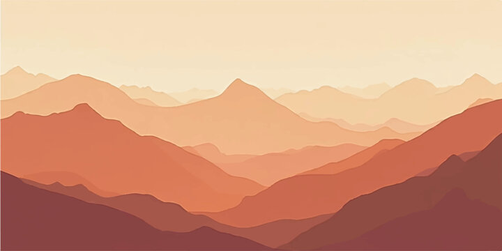 A beautiful mountain landscape at sunrise, with light mist and fog settled in the valley below the peaks