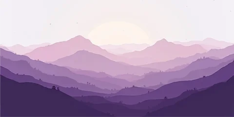 Fototapete Rund Warmes Lila Sunrise paints a serene mountain landscape with a view of misty peaks and a valley shrouded in fog  © Ashraful