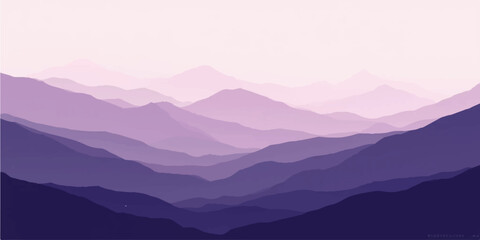  Misty purple-blue mountain ranges blending into soft light and forest silhouette