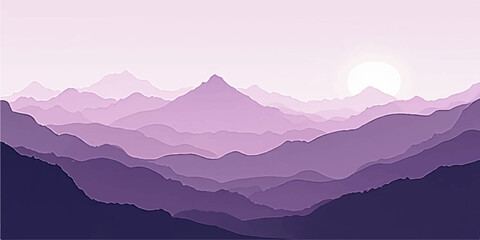 Dreamy purple and pink mountain layers fading into atmospheric morning light