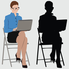 silhouette of a business woman with laptop
