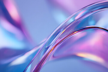 Abstract flowing ribbons of iridescent light in shades of blue and purple background