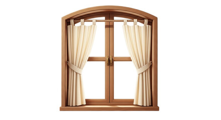 Window frame with curtains closed interior design home decor arch top window treatment wooden frame style on transparent background