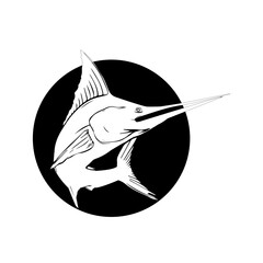Black & White Marlin Fish Silhouette.