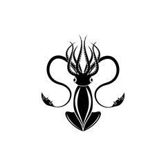 illustration silhouette squid silhouette vector on white background