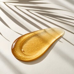 Golden Gel Drop on White Fabric – Skincare Product Texture