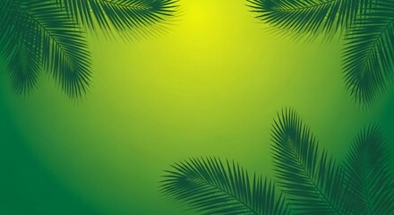 Tropical palm leaves framing a bright yellow and green gradient background