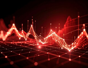 Abstract data visualization, red glowing graphs