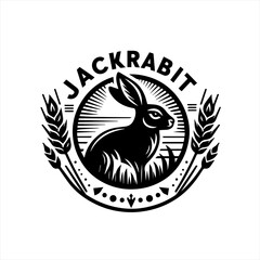 Jackrabbit Logo Emblem with Wheat Stalks.