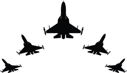 Military fighter jets flying in formation, aviation silhouette, air force aircraft, aerial display, fighter planes, defense technology, high speed flight, teamwork, aviation power, warplanes