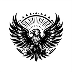 Fototapeta premium Majestic Eagle Emblem with Radiant Sun Design.