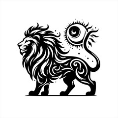 Majestic Lion with Ornate Mane and Sun Symbol.