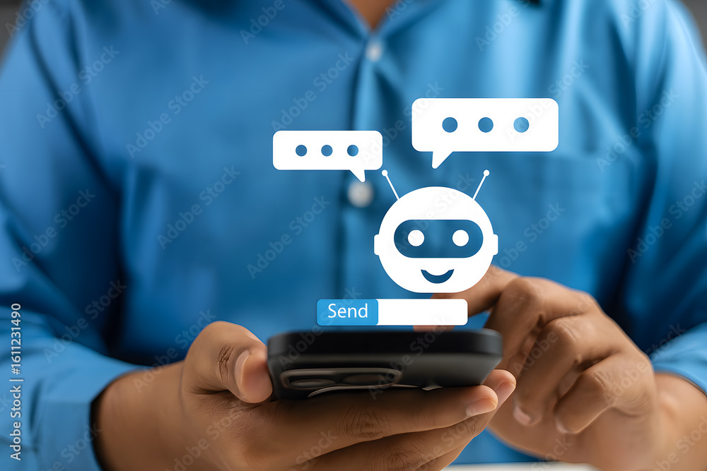 Poster smartphone screen showing ai chatbot interaction for virtual assistance and customer support