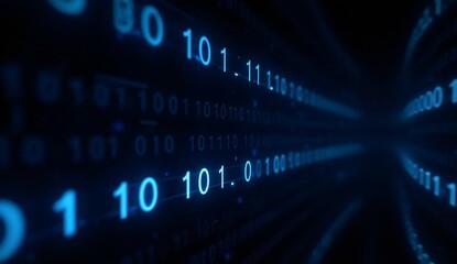 Obraz premium Binary Code Stream in Blue Light, Digital Data Flow